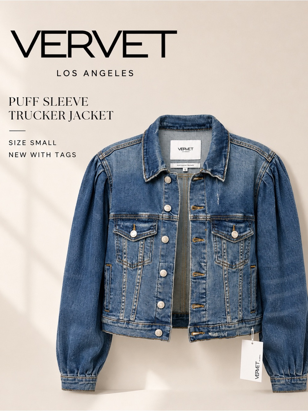 VERVET BY FLYING MONKEY Blue Puff Sleeve Denim Jacket